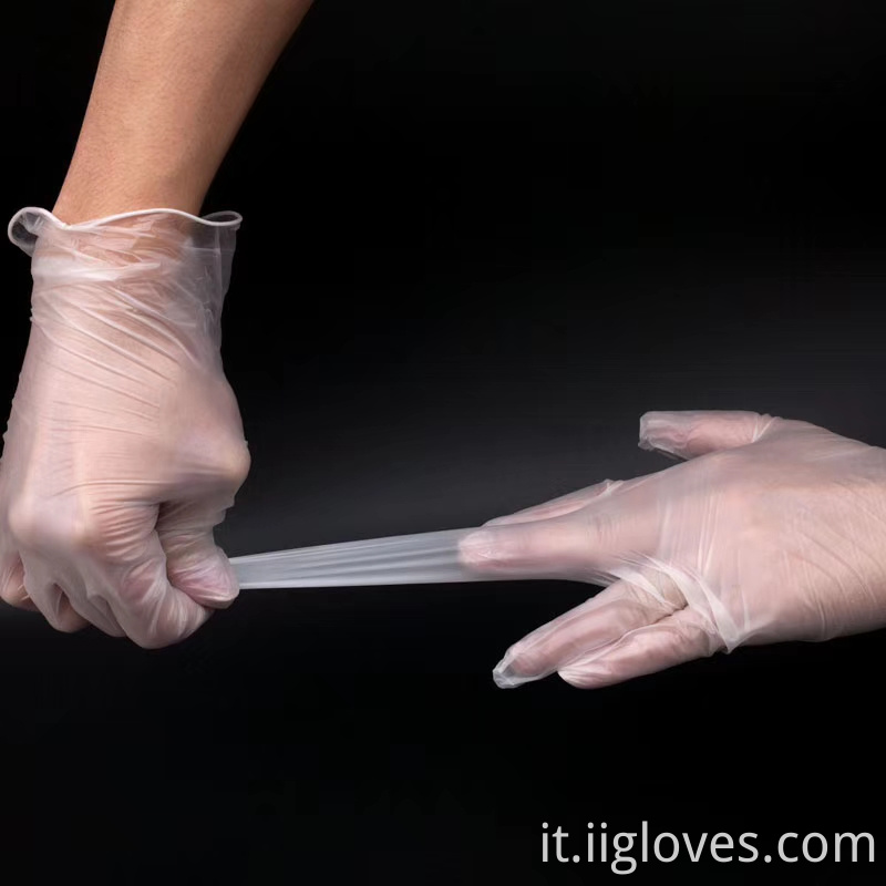 Protezione da lavoro trasparente usa e getta anti-acido PVC Glove elastico Servizio di grado di cibo in polvere senza polvere
